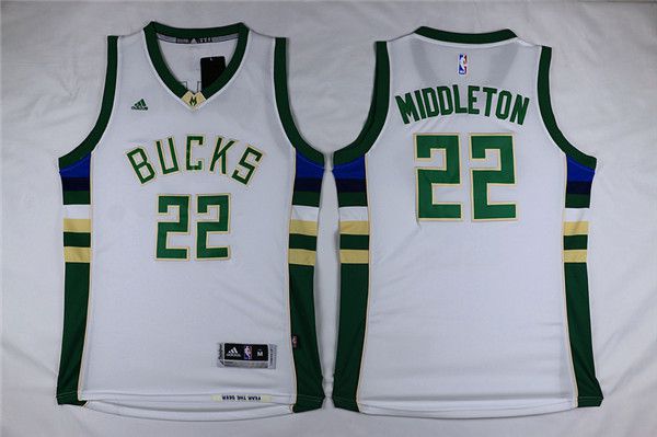 Men Milwaukee Bucks 22 Middleton White Adidas NBA Jersey